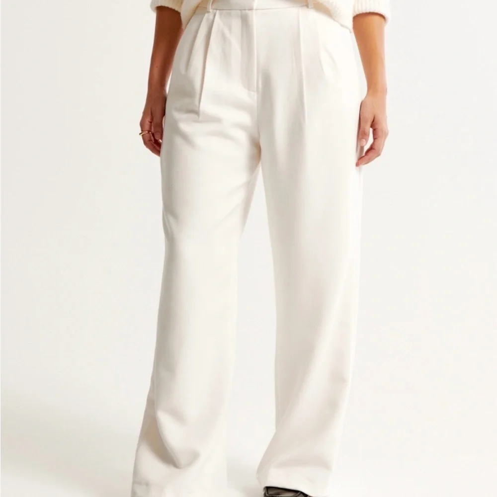 Curve love Abercrombie & Fitch Cream Sloane Wide Leg Pants - Picture 2 of 9